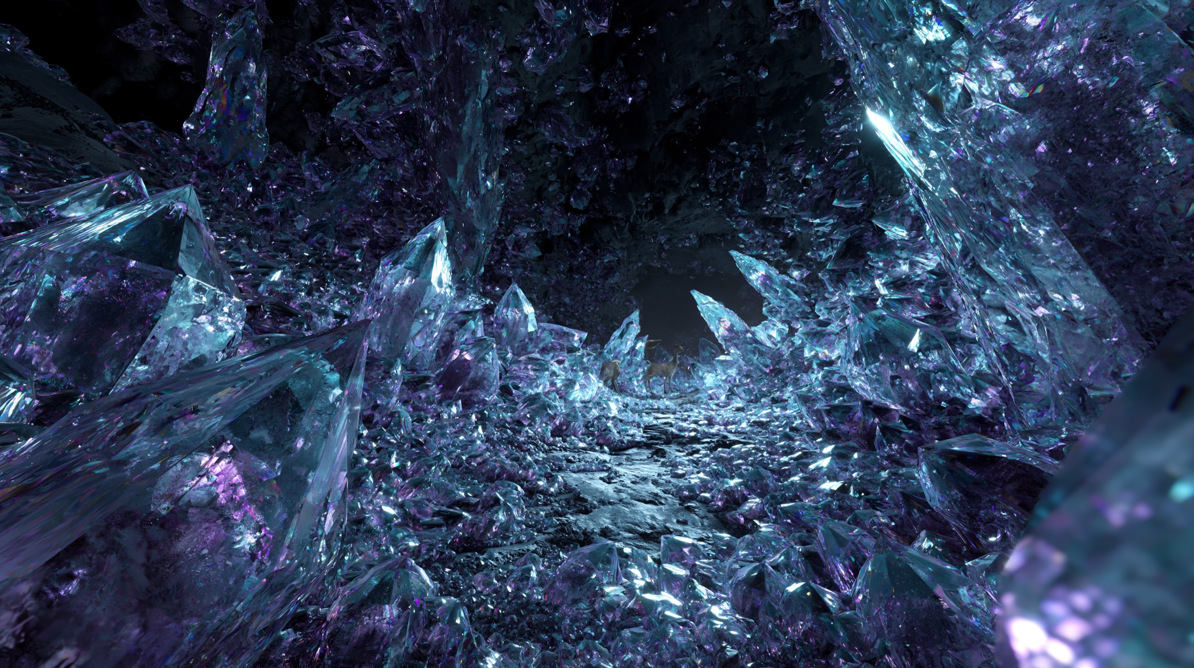 Purple and blue crystal cave generated as an AI image study